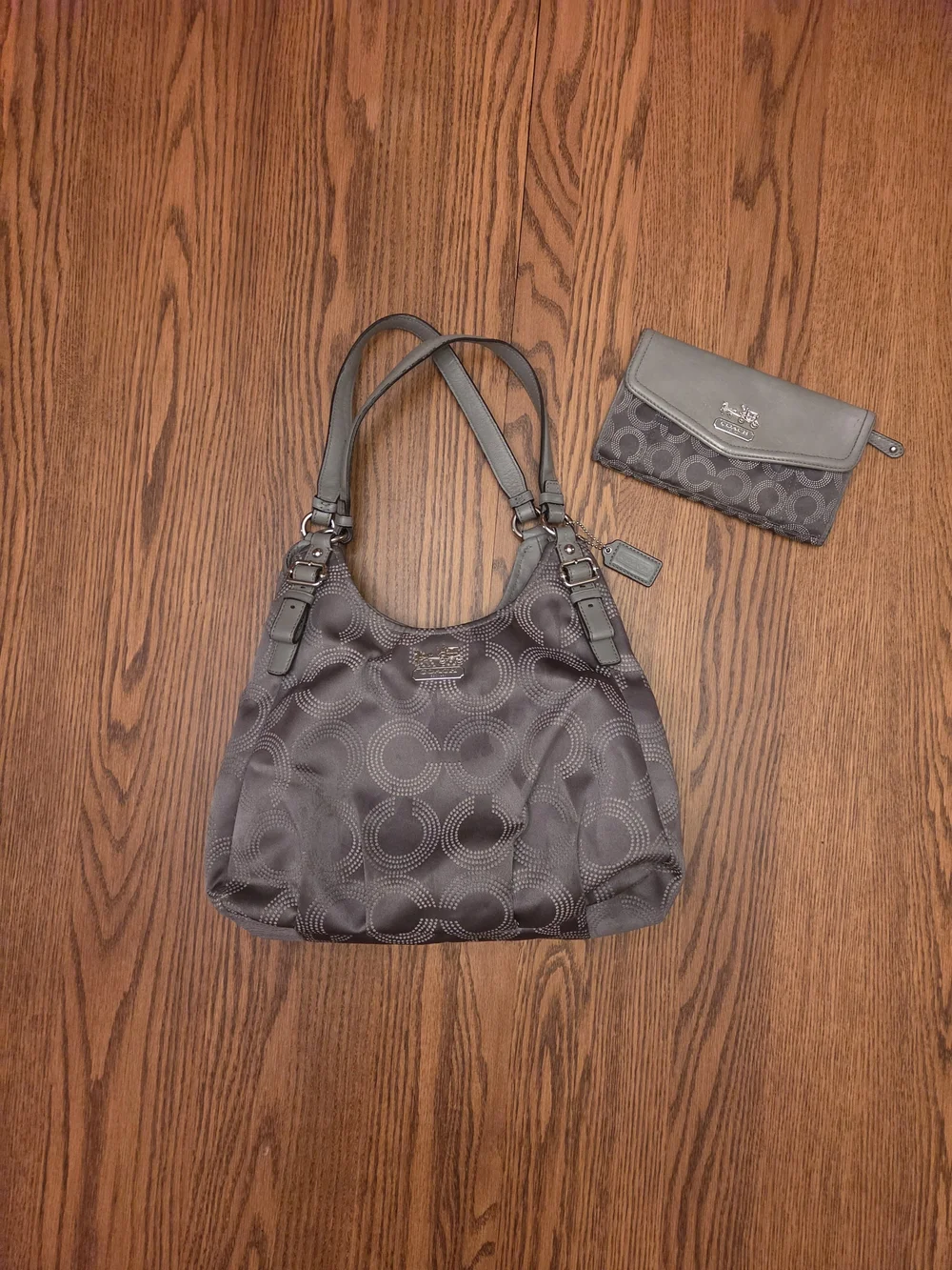 Coach Madison Op Art Maggie Gray Signature Hobo Bag with Matching Wallet